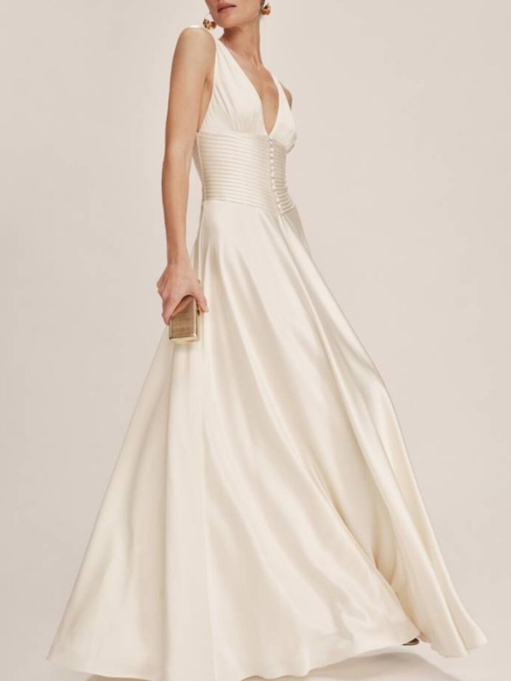Reformation Ivory Satin V-Neck Bridal Gown